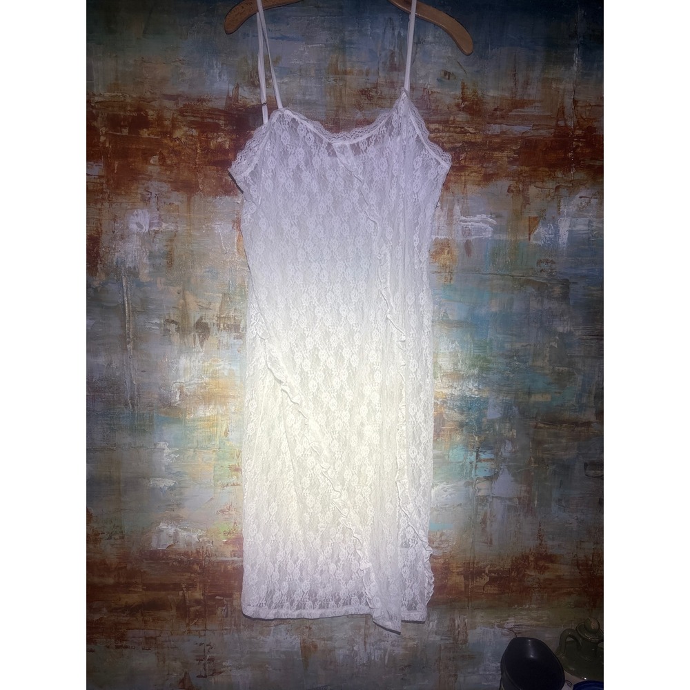 Dazy White Floral Lace Ruffle Slip Dress Adjustable Straps XL Mini Nightgown